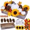 Bulk Assorted Artificial White Pumpkins Fall Centerpiece Artificial Maple Leaves in Rectangle Whitewashed Wooden Box Fall Thanksgiving Table Decoration